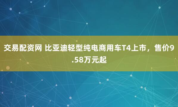 交易配资网 比亚迪轻型纯电商用车T4上市，售价9.58万元起